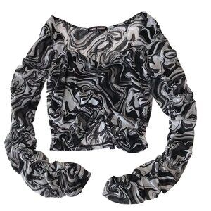 Y2K Almost Famous Top Women Large Mesh Psychedelic Fairy Grunge Ruched Rave Club